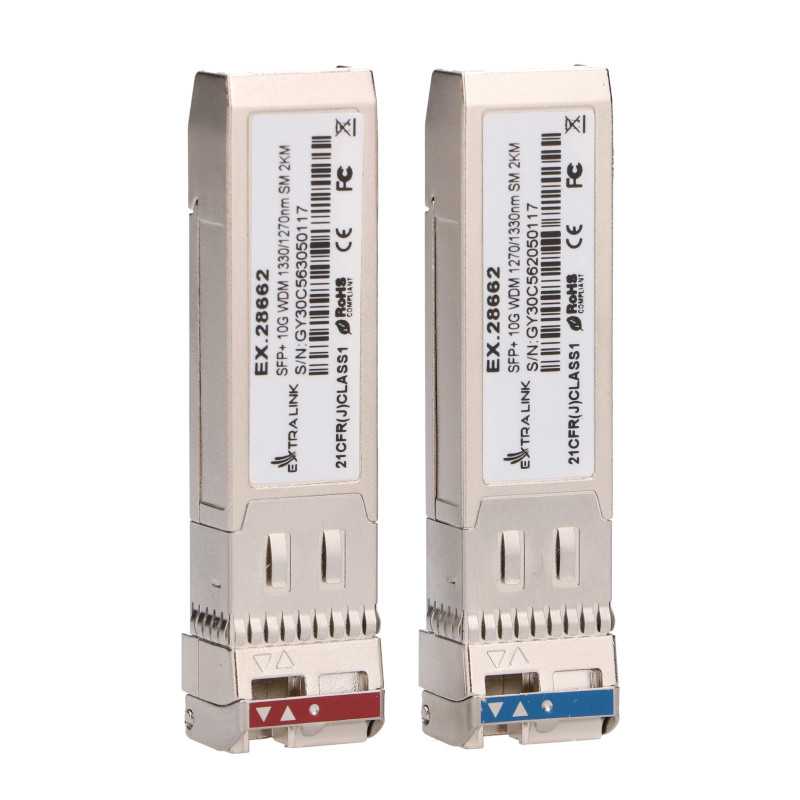 Extralink SFP+ 10G | SFP+ WDM Módulo | 10Gbps 1270/1330nm, single mode, 2km, pair - Imagen 2
