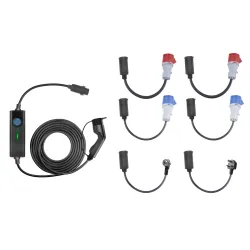 Extralink BS-PCD050 32A 16kW 3F Schuko Przenośna ładowarka 3-fazowa do samochodu elektrycznego 5m, ekran dotykowy, 6 adapterów