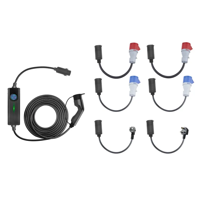 Extralink BS-PCD050 32A 16kW 3F Schuko Przenośna ładowarka 3-fazowa do samochodu elektrycznego 5m, ekran dotykowy, 6 adapterów