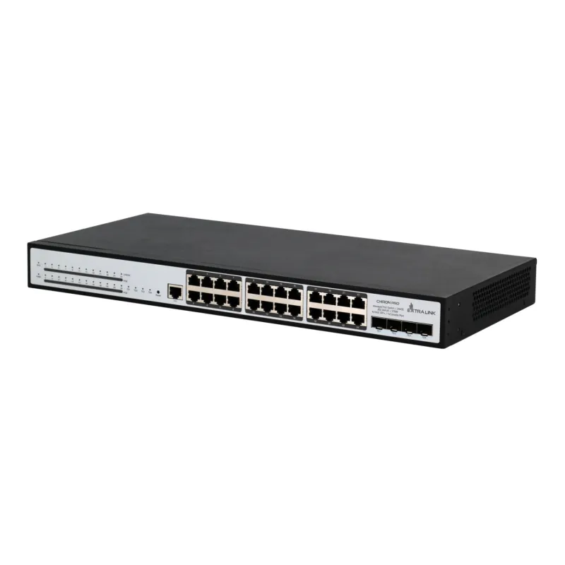 Extralink Chiron Pro PoE Anahtarı, 24x RJ45 1000Mb/s PoE, 4x SFP+, L3, Yönetilen, 370W