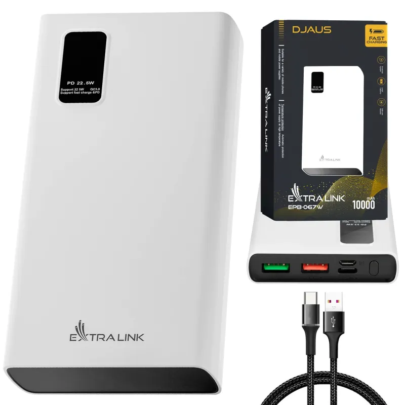 Extralink EPB-067W 10000mAh Bianco Powerbank Power bank, Fast Charging, USB-C