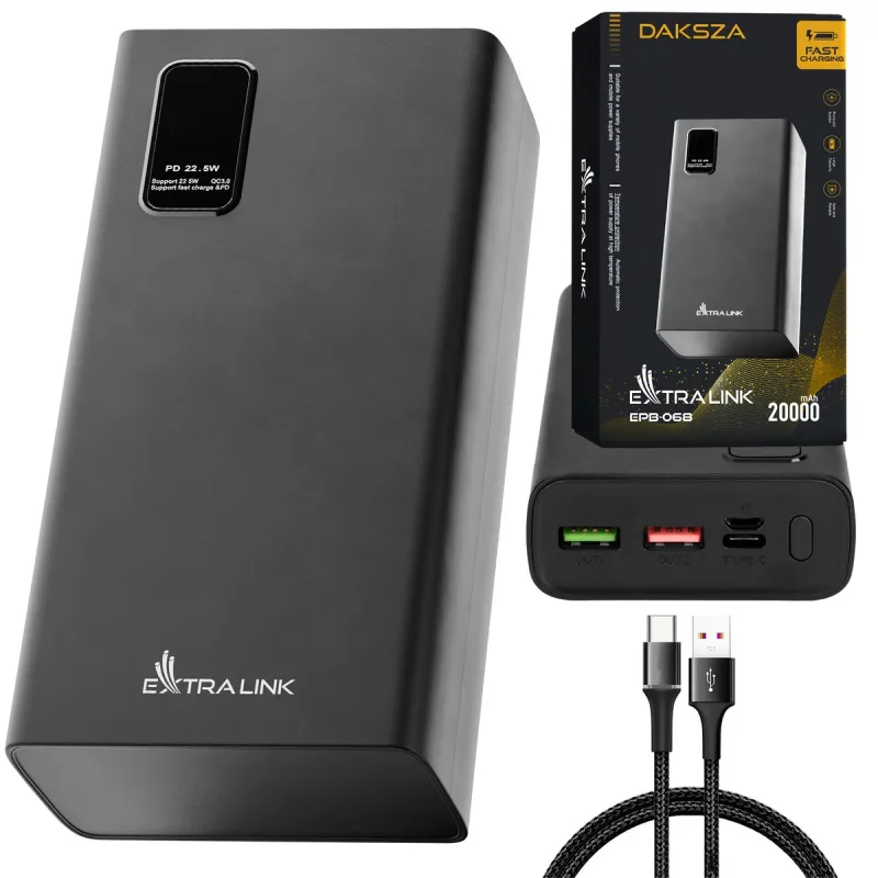 Extralink EPB-068 20000mAh Preto Powerbank Power bank, Fast Charging, USB-C