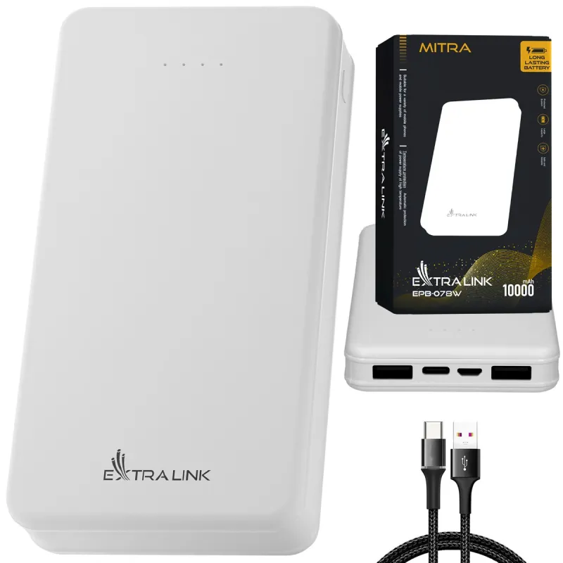 Extralink EPB-078W 10000mAh Branco Powerbank Power bank, USB-C