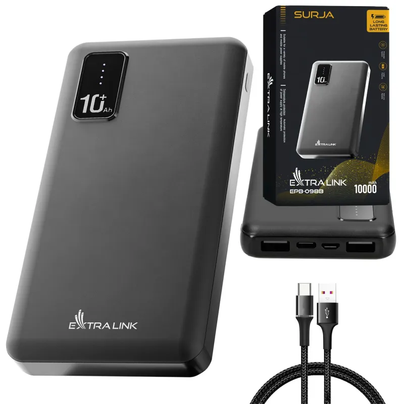 Extralink EPB-098B 10000mAh Czarny Powerbank Power bank, USB-C