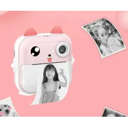 Extralink EPP-003 Rosa Mini-Thermodrucker mit Kamera 3 Rollen Thermopapier, 2,5-Zoll-LCD-Bildschirm, Bluetooth, USB-C, 1000 mAh