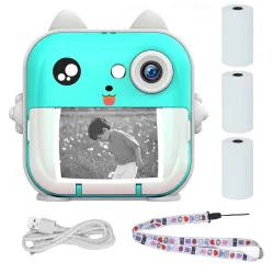 Extralink EPP-004 Blue Mini thermal printer with camera 3 rolls of thermal paper, 2.5" LCD screen, Bluetooth, USB-C, 1000 mAh