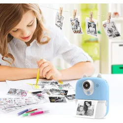 Extralink EPP-004 Blu Mini stampante termica con fotocamera 3 rotoli di carta termica, schermo LCD da 2,5", Bluetooth, USB-C, 10