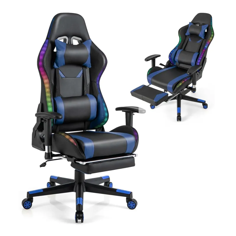 Extralink Gaming Chair EVO 730-5 LED Negro Silla gaming con reposapiés luz de fondo LED