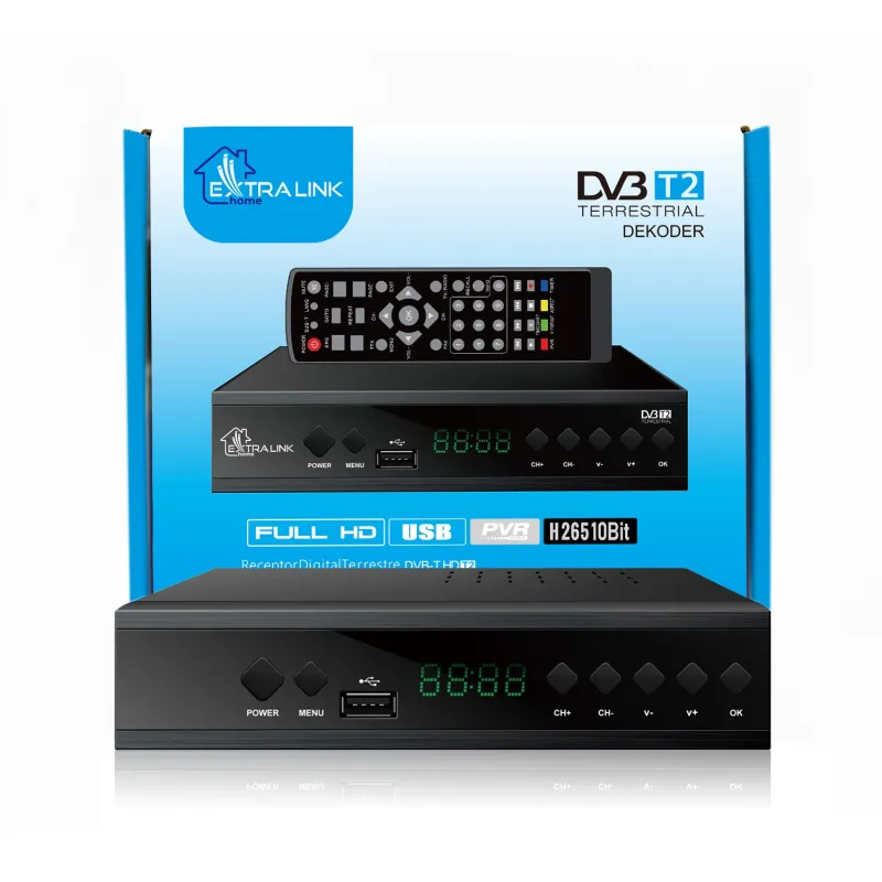 Extralink Home DVB-T2 Terrestrischer TV-Decoder-Tuner H.265 HEVC FULL HD USB HDMI + Fernbedienung