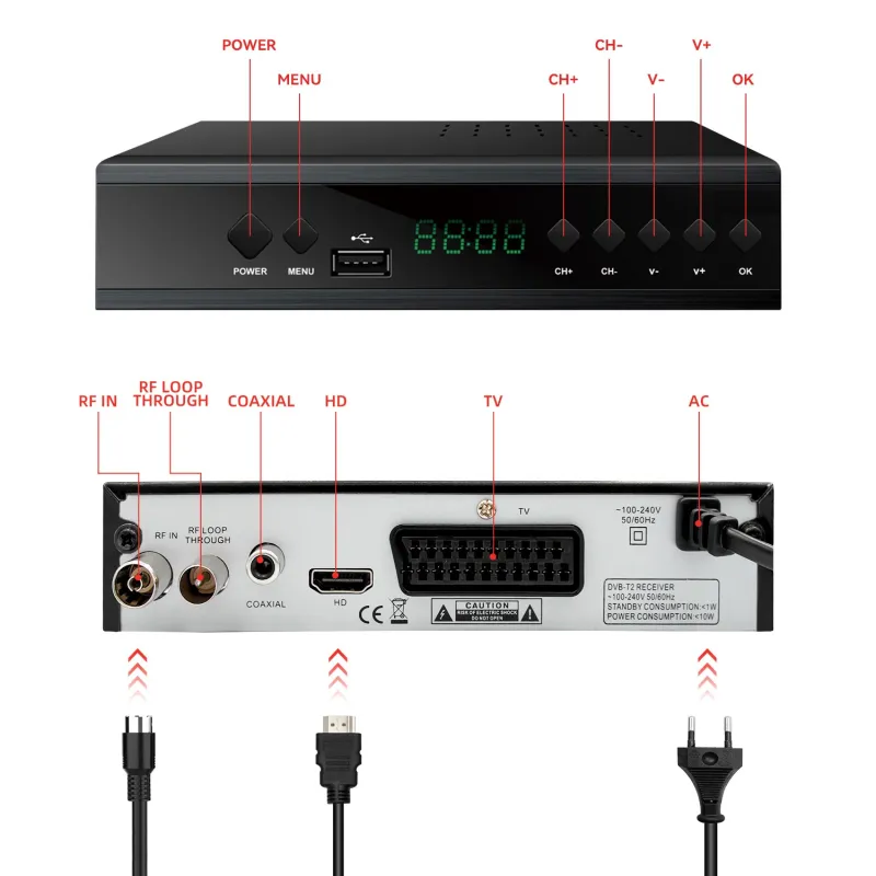 Extralink Home DVB-T2 Terrestrischer TV-Decoder-Tuner H.265 HEVC FULL HD USB HDMI + Fernbedienung