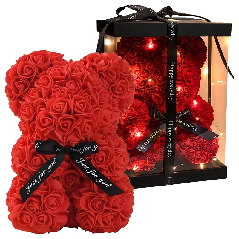 Extralink Home Miś z róż LED róża zestaw 25cm czerwony