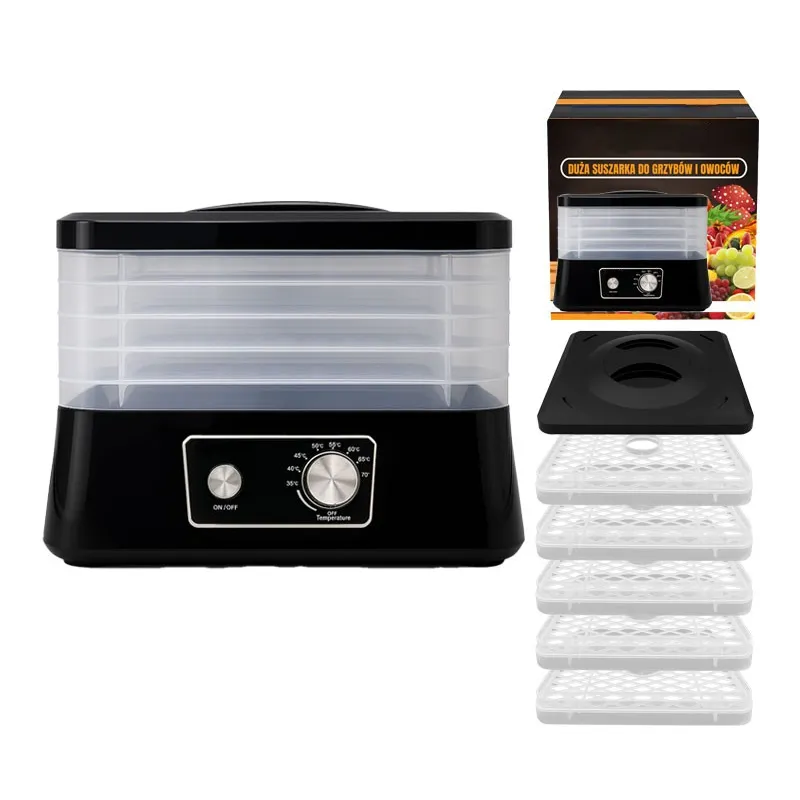 EXTRALINK HOME SUSZARKA DO GRZYBÓW OWOCÓW WARZYW ŻYWNOŚCI REGULOWANA MOCNA 500W + 5 SIT 27.5CM x 25CM CZARNA