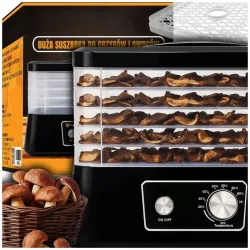 EXTRALINK HOME SUSZARKA DO GRZYBÓW OWOCÓW WARZYW ŻYWNOŚCI REGULOWANA MOCNA 500W + 5 SIT 27.5CM x 25CM CZARNA