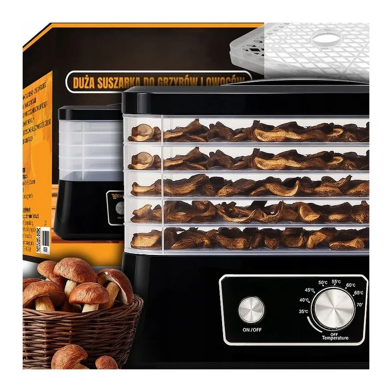 Extralink Home Suszarka do grzybów owoców warzyw żywności 500W + 5 sit 27,5cm, czarna