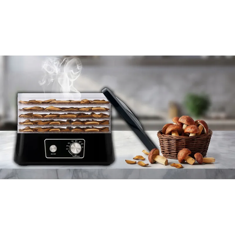 Extralink Home Suszarka do grzybów owoców warzyw żywności 500W + 5 sit 27,5cm, czarna