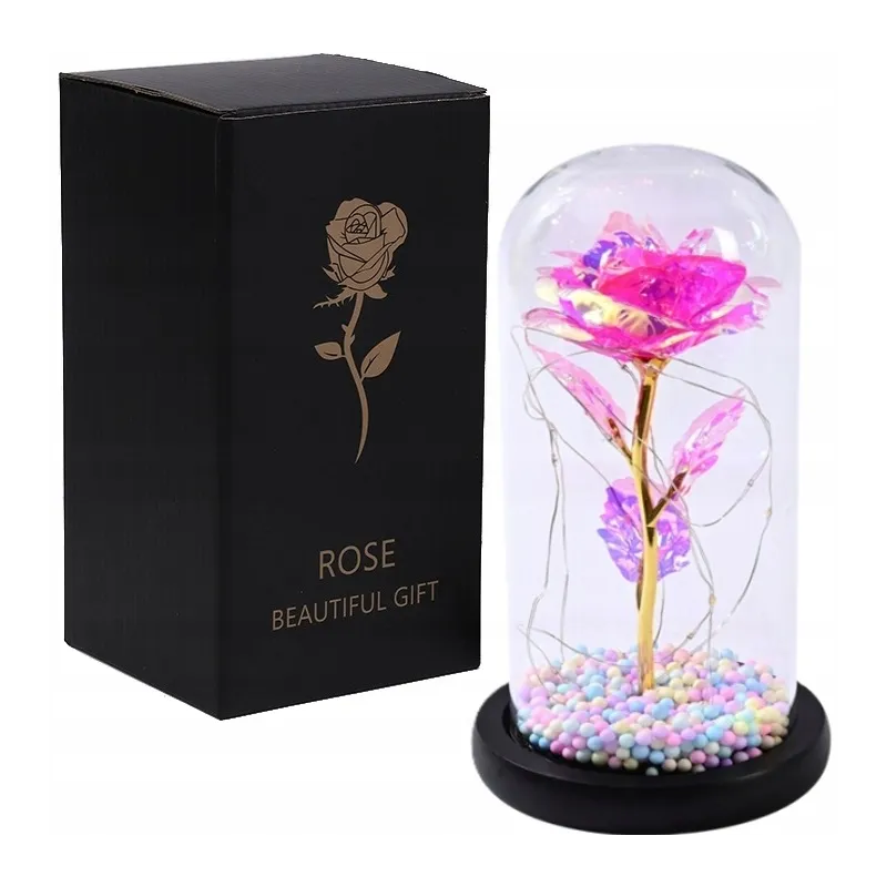 EXTRALINK HOME WIECZNA RÓŻA W SZKLE ŚWIECĄCA LED RÓŻOWA W-861