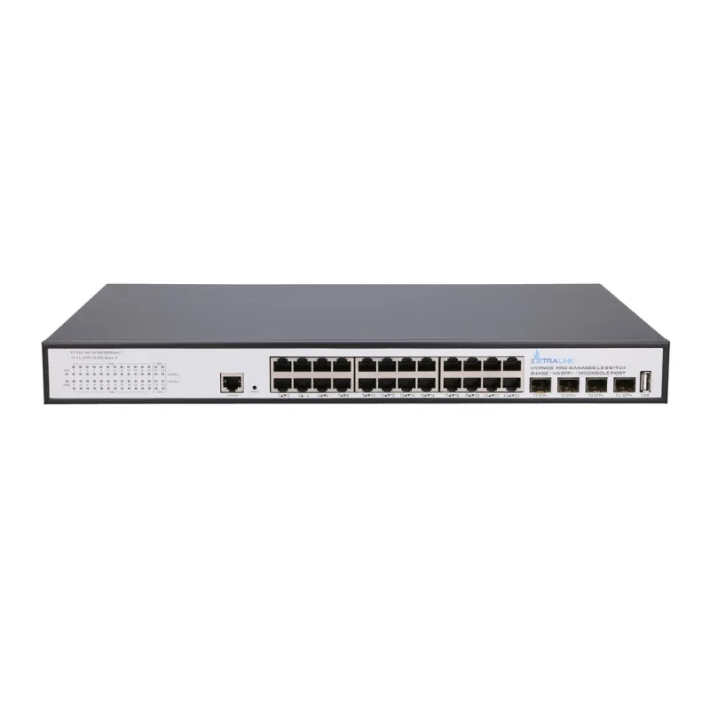 Extralink Hypnos Pro Switch 24x RJ45 1000Mb/s PoE, 4x SFP+, L3, verwalteter, 450W