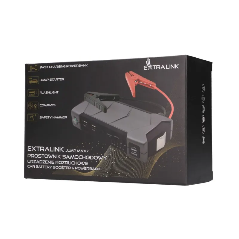 Extralink Jump Max7 Jump Starter 10000 mAh Booster batteria auto powerbank, 3x LED, torcia elettrica, bussola, martello