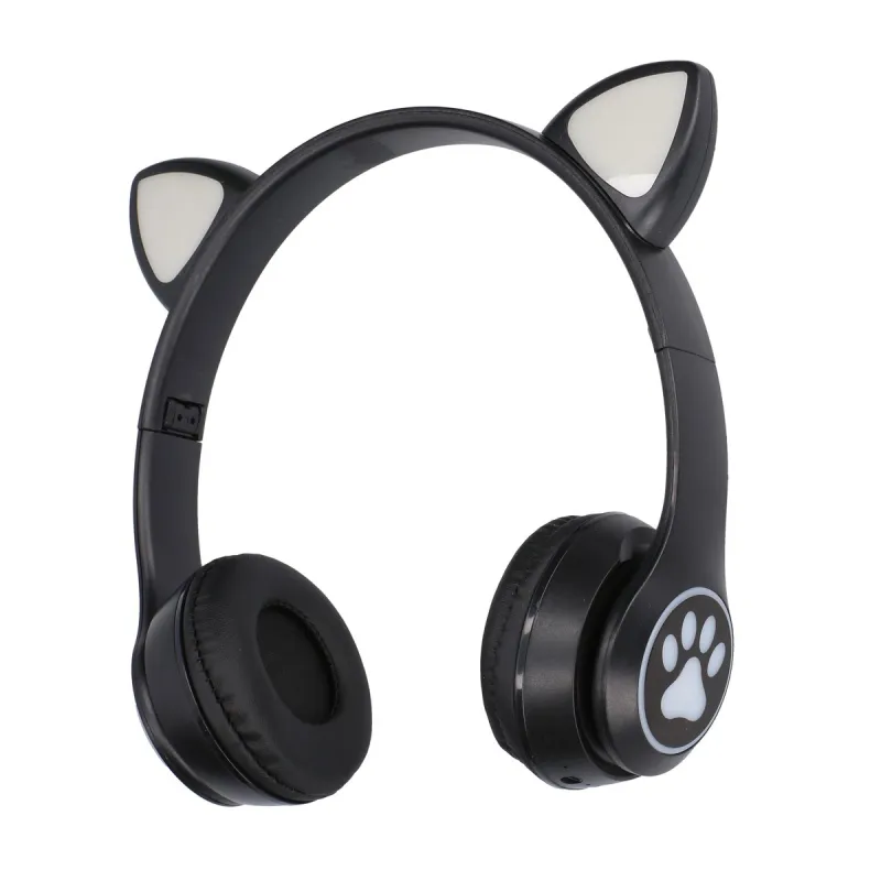Extralink Kids Cat-Ear Wireless Headphones Czarne Słuchawki bezprzewodowe dla dzieci, kocie uszy, Bluetooth 5.0, Oświetlenie RGB