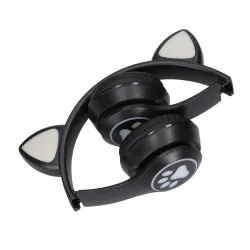 Extralink Kids Cat-Ear Wireless Headphones Czarne Słuchawki bezprzewodowe dla dzieci, kocie uszy, Bluetooth 5.0, Oświetlenie RGB