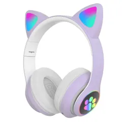 Extralink Kids Cat-Ear Wireless Headphones Fioletowe Słuchawki bezprzewodowe dla dzieci, kocie uszy, Bluetooth 5.0, Oświetlenie 