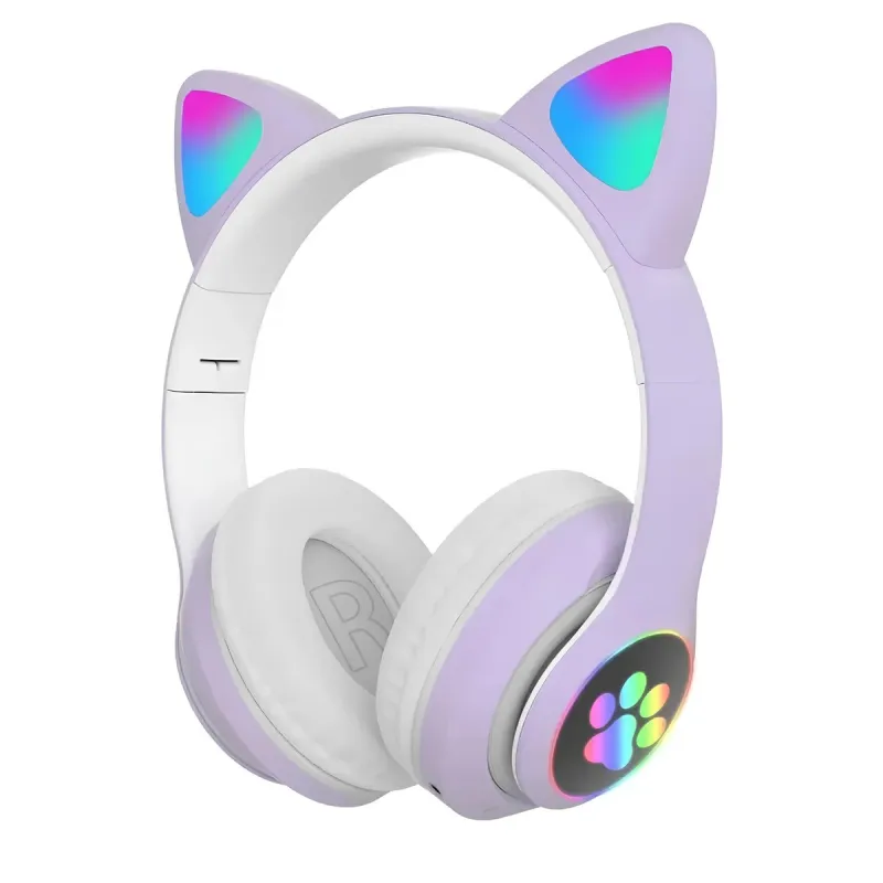 Extralink Kids Cat-Ear Wireless Headphones Fioletowe Słuchawki bezprzewodowe dla dzieci, kocie uszy, Bluetooth 5.0, Oświetlenie 