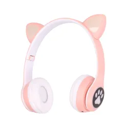 Extralink Kids Cat-Ear Wireless Headphones Pink Wireless Headphones Bluetooth 5.0, RGB Lighting