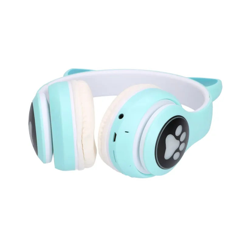 Extralink Kids Cat-Ear Wireless Headphones Green Wireless Headphones Bluetooth 5.0, RGB Lighting