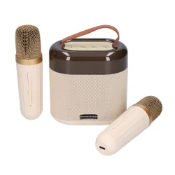 Extralink Kids Karaoke Set LED Lautsprecher 2x Mic Weiß, Bluetooth Lautsprecher, 2 Mikrofone, AUX, Steckplatz für Speicherkarte,