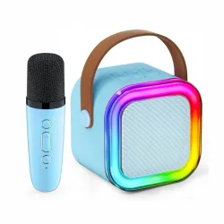 Extralink Kids Mini Karaoke LED Speaker 1x Mic Niebieski Zestaw do Karaoke głośnik, 1x mikrofon, Bluetooth, AUX, slot na karty p