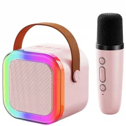Extralink Kids Mini Karaoke LED Speaker 1x Mic Rosa Set karaoke altoparlante, 1x microfono, Bluetooth, AUX, slot per scheda SD, 