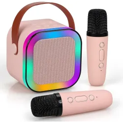Extralink Kids Mini Karaoke LED Speaker 2x Mic Rosa Set karaoke altoparlante, 2x microfono, Bluetooth, AUX, slot per scheda SD, 