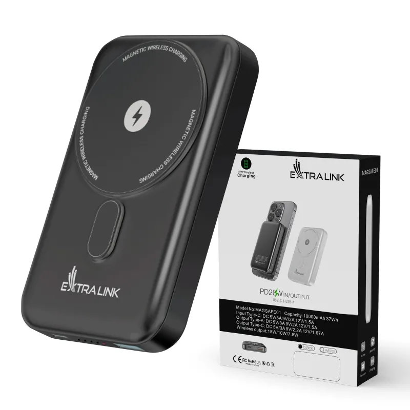 Power Bank Extralink MagSafe 10000mAh, Графит, 38.5Wh PD20W+15W USB-C USB-A