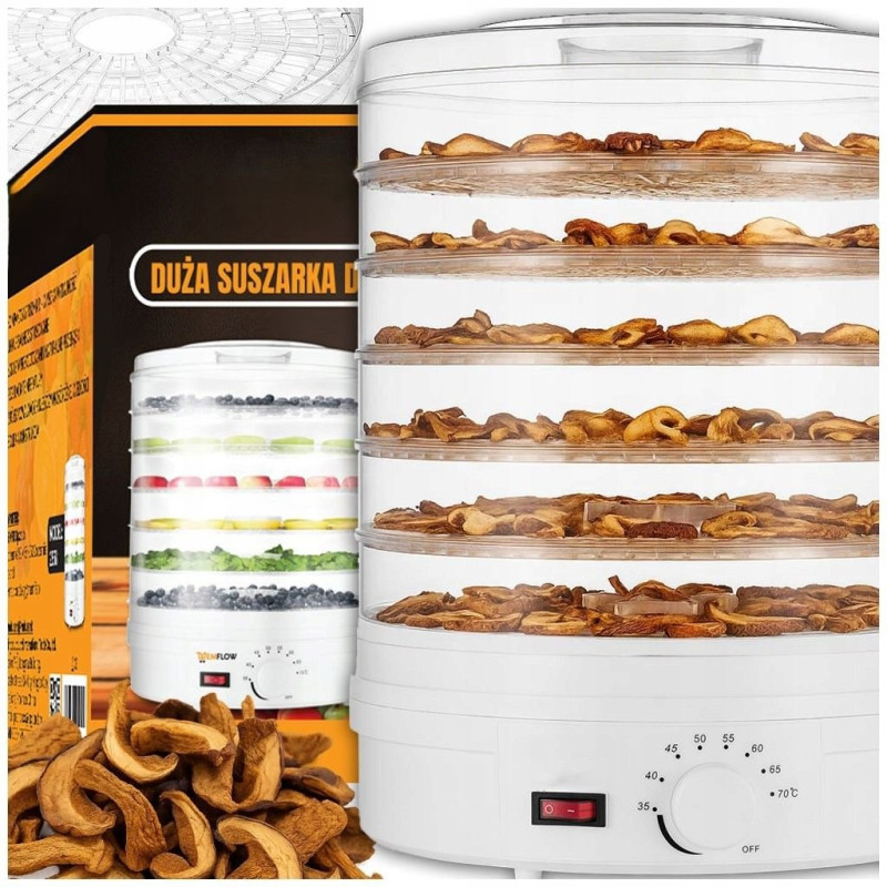 EXTRALINK HOME SUSZARKA SPOŻYWCZA DO GRZYBÓW OWOCÓW WARZYW REGULOWANA DUŻA 500W + 6 SIT 28CM BIAŁA - Obrázek 2