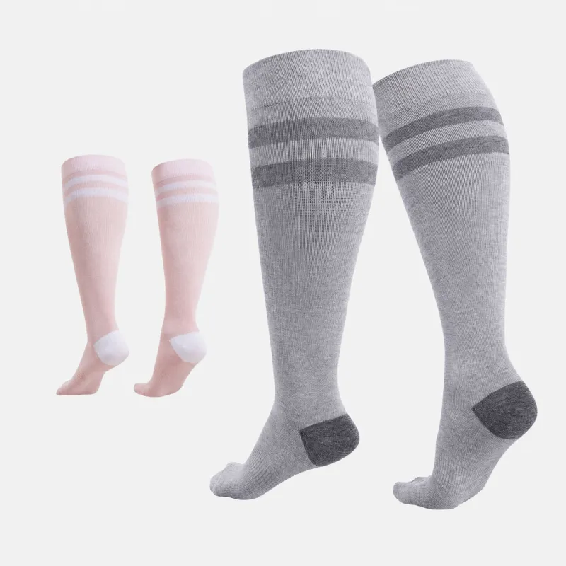 MOMCOZY SO016 COMPRESSION SOCKS FOR WOMEN WIDE CALF LIGHT GRAY/PINK 2XL - Изображение 2