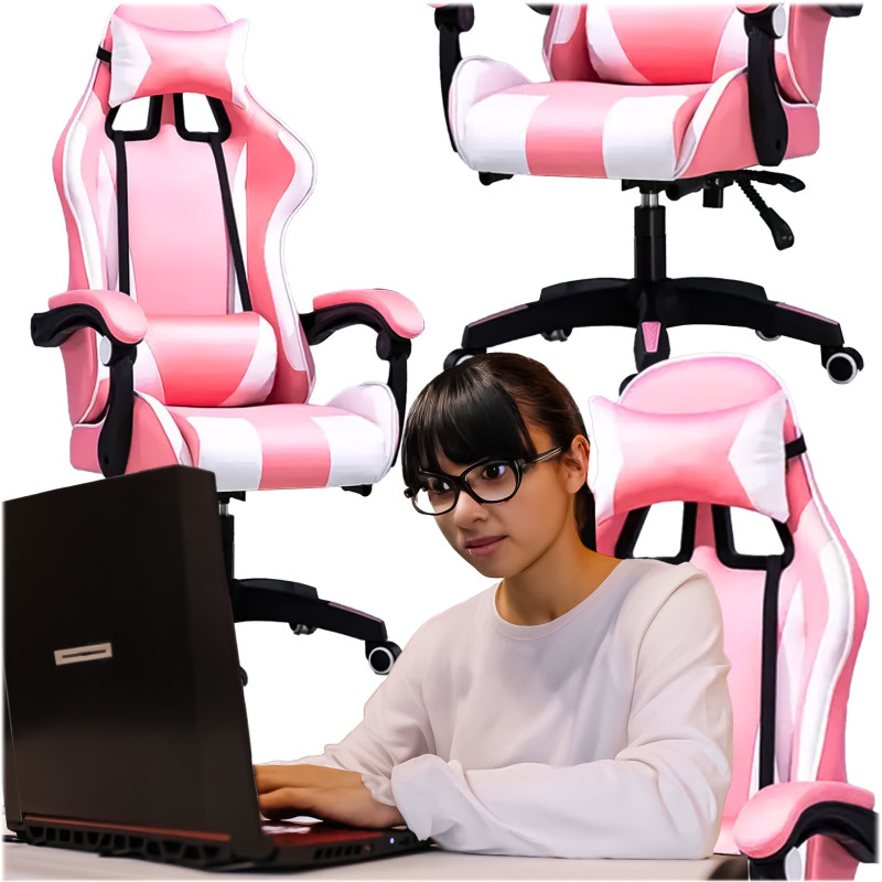 Extralink Oyun Koltuğu, Ofis, Döner, Kovayastığı, Pembe-Beyaz, G-525 - Görsel 4