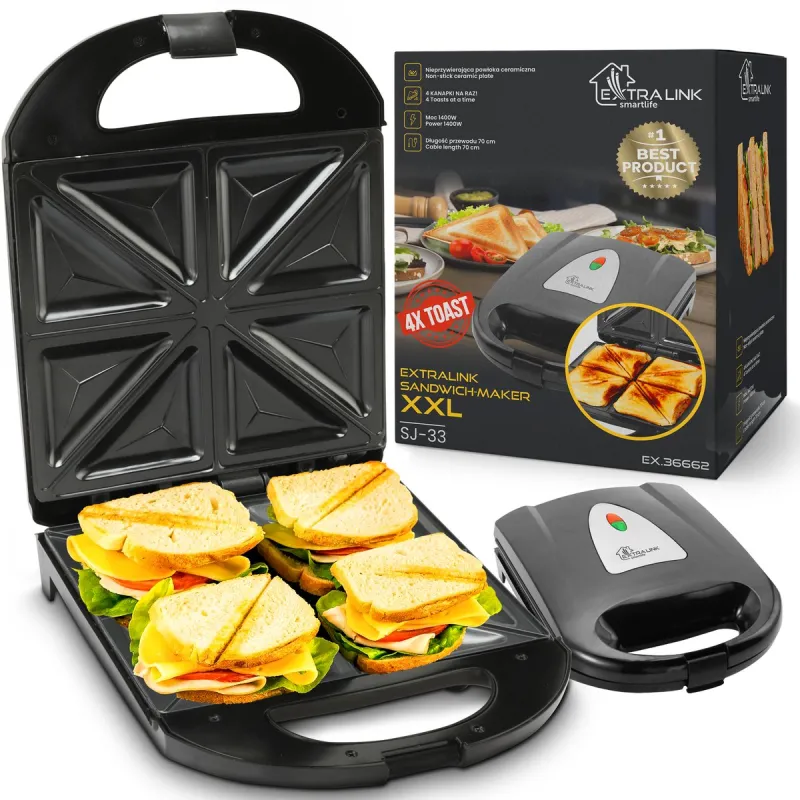 Extralink Smart Life Sandwich-Maker XXL SJ-33 Opiekacz do kanapek XXL 1400W, Opiekacz na 4 tosty