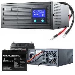 Zestaw Extralink Piorun 2000VA/1600W Inwerter + 2x Extralink AGM 12V 65Ah Akumulator | Zasilacz awaryjny | Czysta sinusoida, nap