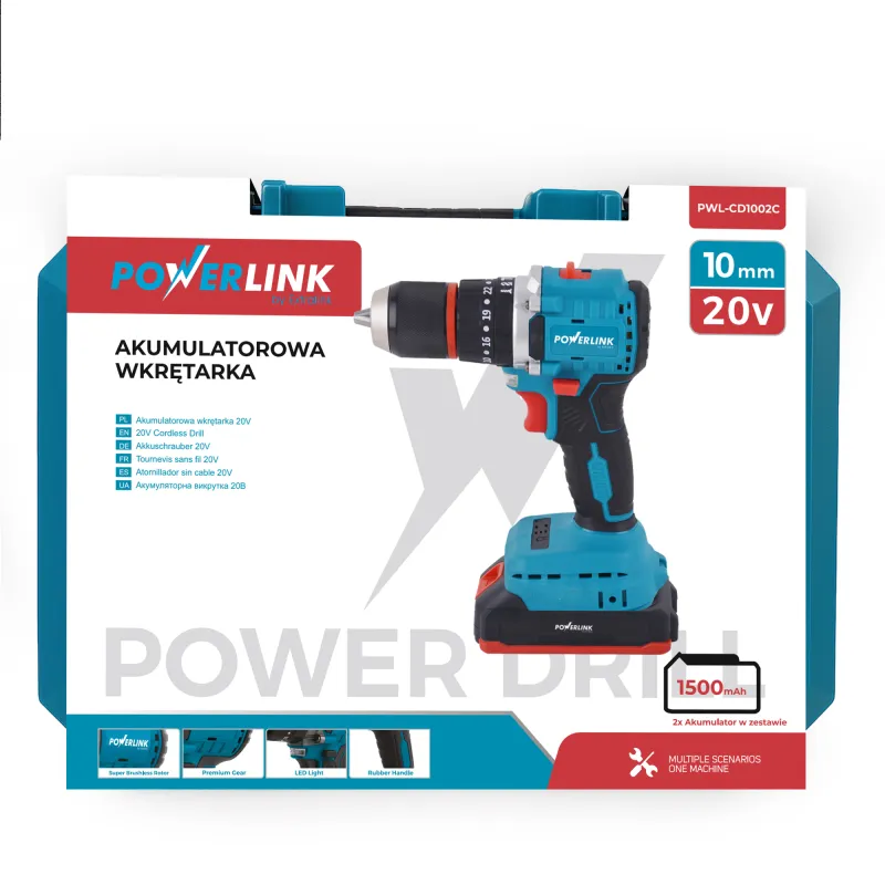 Powerlink by Extralink | Akumulatorowa wkrętarka | PWL-CD1002C 10mm 20V 2x1,5Ah