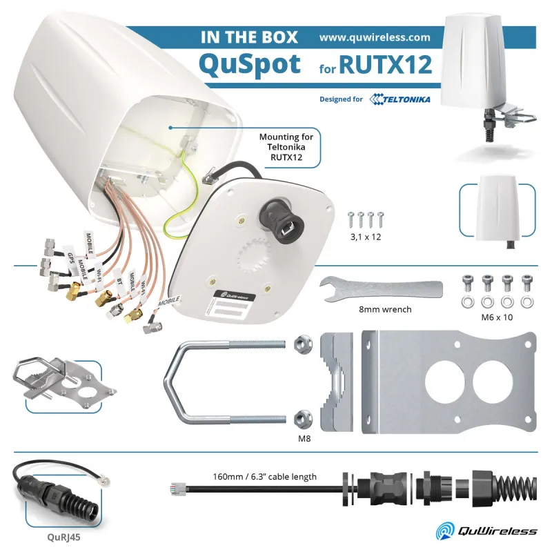 QuWireless QuSpot AX12S | 2x anténa LTE + Wi-Fi + GPS + Bluetooth | pro Teltonika RUTX12/RUTX14