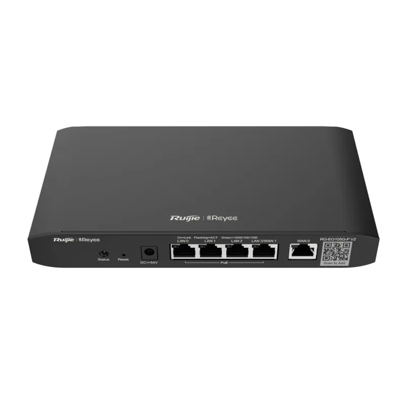 Ruijie Reyee RG-EG105G-P V2 Router, 5x RJ45 1000Mb/s, 4x PoE+, 54W, 100 Benutzer, Cloud-Management