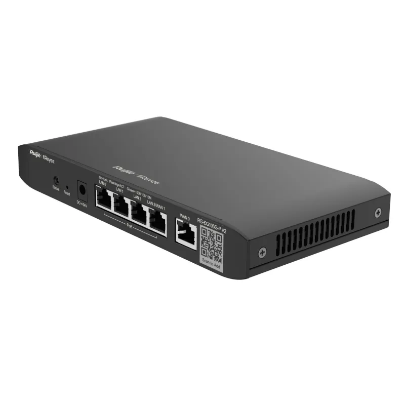 Router Ruijie Reyee RG-EG105G-P V2, 5x RJ45 1000Mb/s, 4x PoE+, 54W, 100 Utenti, Gestione Cloud