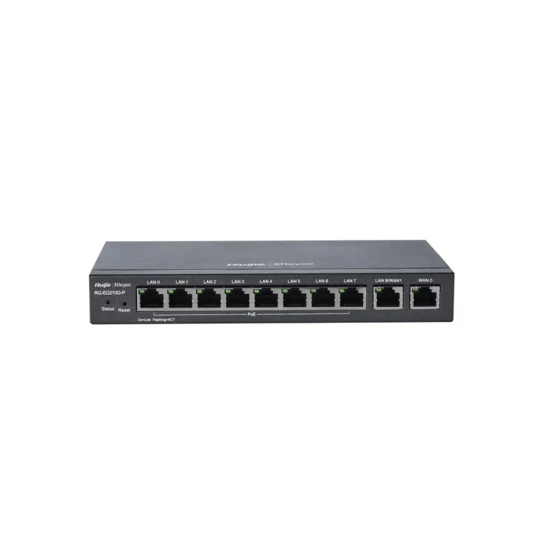 Ruijie Reyee RG-EG210G-P Router, 10x RJ45 1000Mb/s, 8x PoE+, 70W, 100 kullanıcı, bulut yönetimi