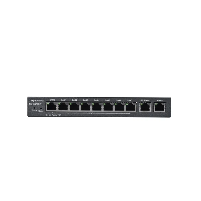 Router Ruijie Reyee RG-EG210G-P, 10x RJ45 1000Mb/s, 8x PoE+, 70W, 100 utenti, gestione cloud