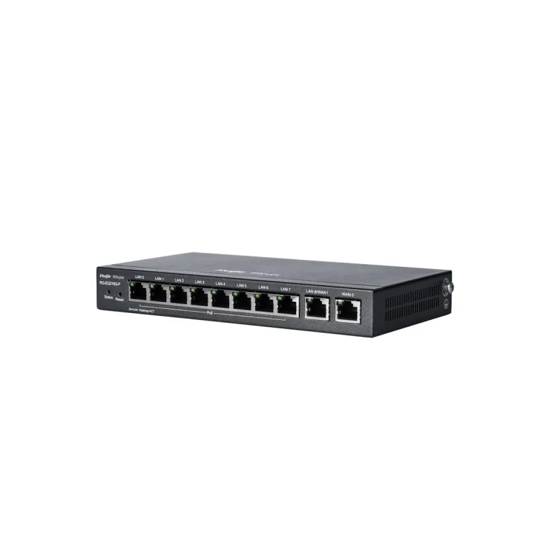 Ruijie Reyee RG-EG210G-P Router, 10x RJ45 1000Mb/s, 8x PoE+, 70W, 100 Benutzer, Cloud-Verwaltung