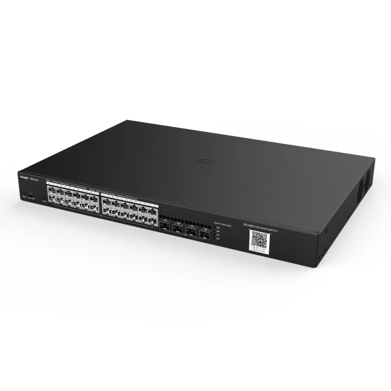 Switch Ruijie Reyee RG-NBS3100-24GT4SFP-P, 28x RJ45 1000Mb/s, 24x PoE+, 2x SFP, 370W, Cloudové řízení, Layer 2