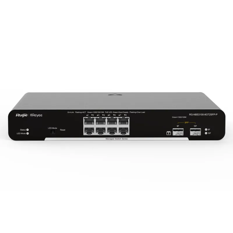Switch Ruijie Reyee RG-NBS3100-8GT2SFP-P, 10x RJ45 1000Mb/s, 8x PoE+, 2x SFP, 125W, gestão na nuvem, Camada 2
