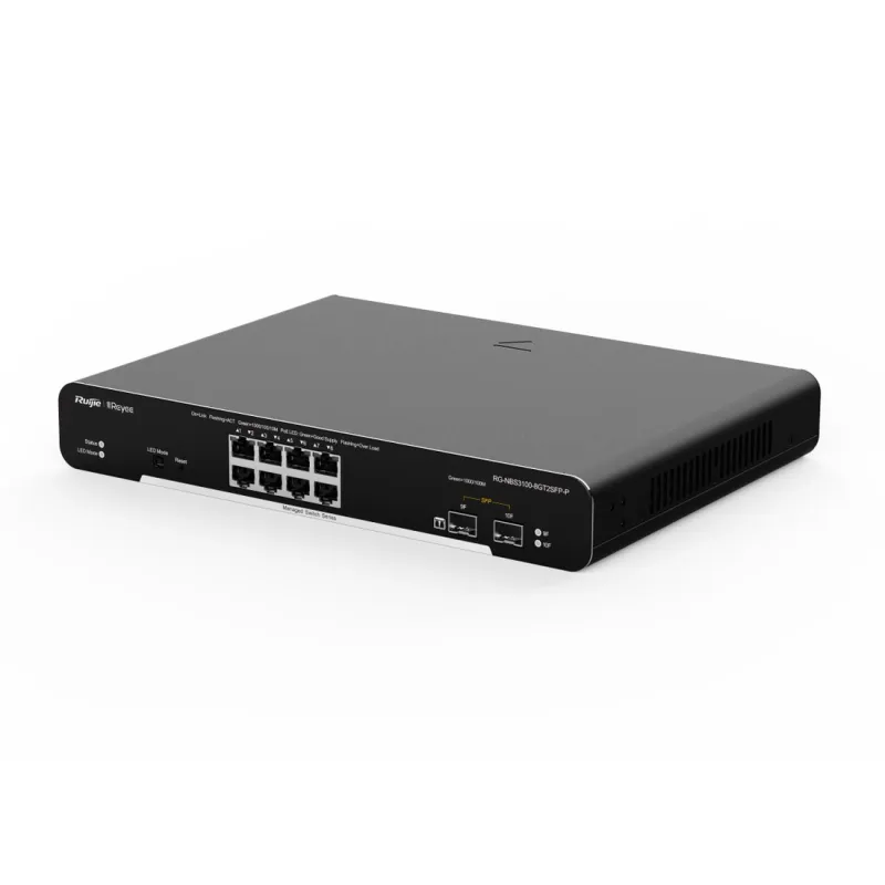 Switch Ruijie Reyee RG-NBS3100-8GT2SFP-P, 10x RJ45 1000Mb/s, 8x PoE+, 2x SFP, 125W, gestão na nuvem, Camada 2