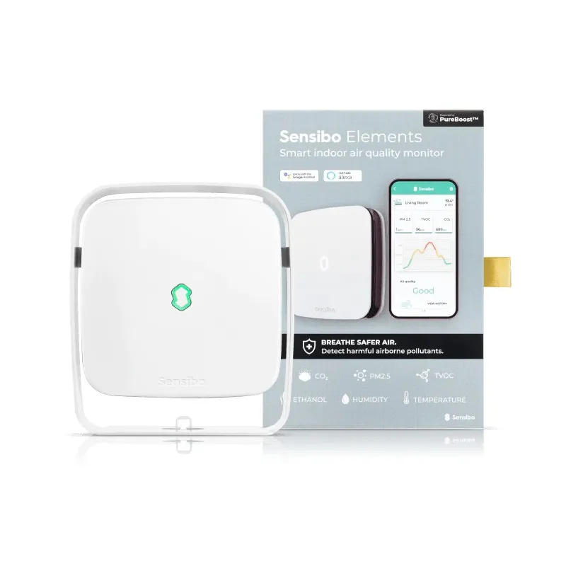 Sensibo Elements | Czujnik jakości powietrza | CO2, PM2.5, TVOC, Etanol, Temperatura, Wilgotność