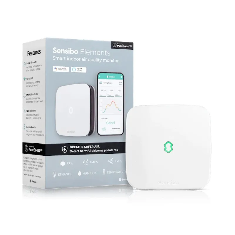 Sensibo Elements | Czujnik jakości powietrza | CO2, PM2.5, TVOC, Etanol, Temperatura, Wilgotność